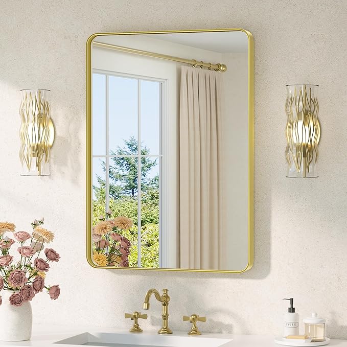 TETOTE 22 x 30 Gold Bathroom Mirror Brushed Gold Metal Framed Vanity Mirror by TETOTE