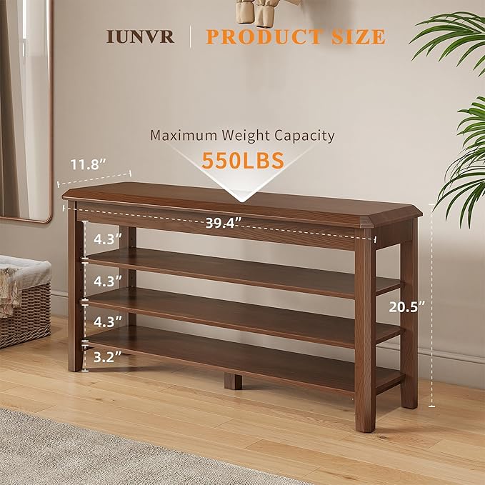 Shoe Rack for Front Door Entrance, Solid Wood Shoe Bench for Closet, Holds Up - Image 2
