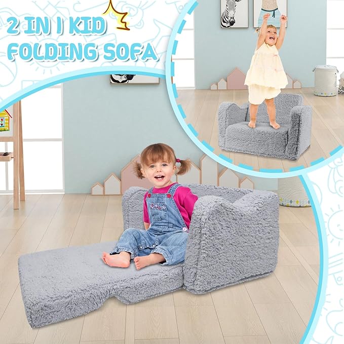 Kids Couch for Toddlers, 2-in-1 Kids Sofa Chair, Comfy Soft Foldable Toddler - Image 4
