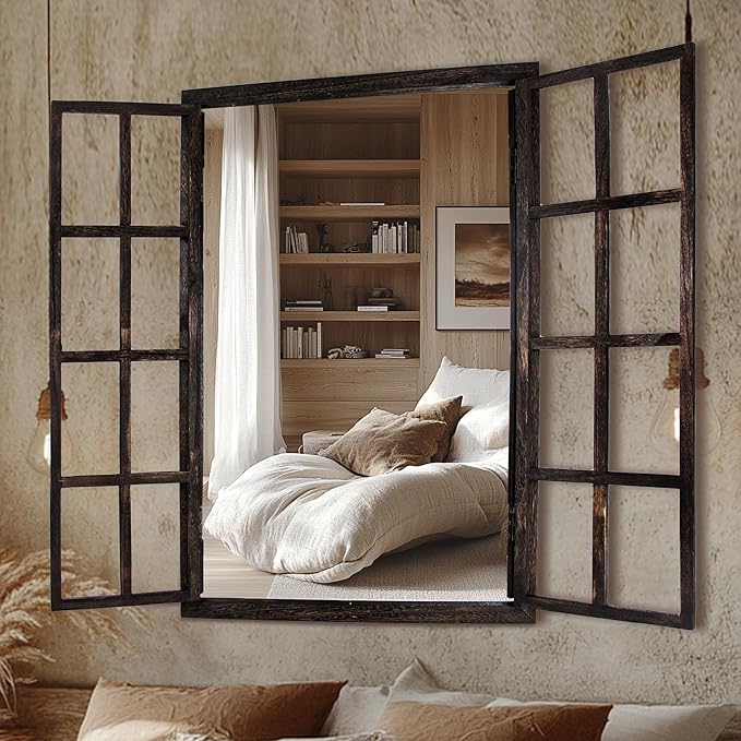 Wall Mirror with Window Design, Decorative Vintage Mirror by AMOISE