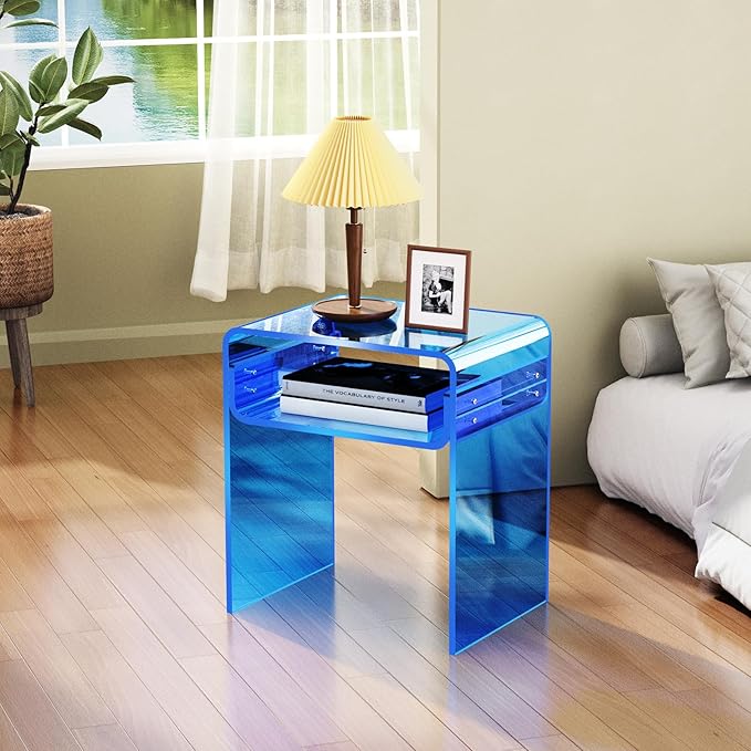 Clear Acrylic End Table 2-Tier Bedside nightstand - Image 5