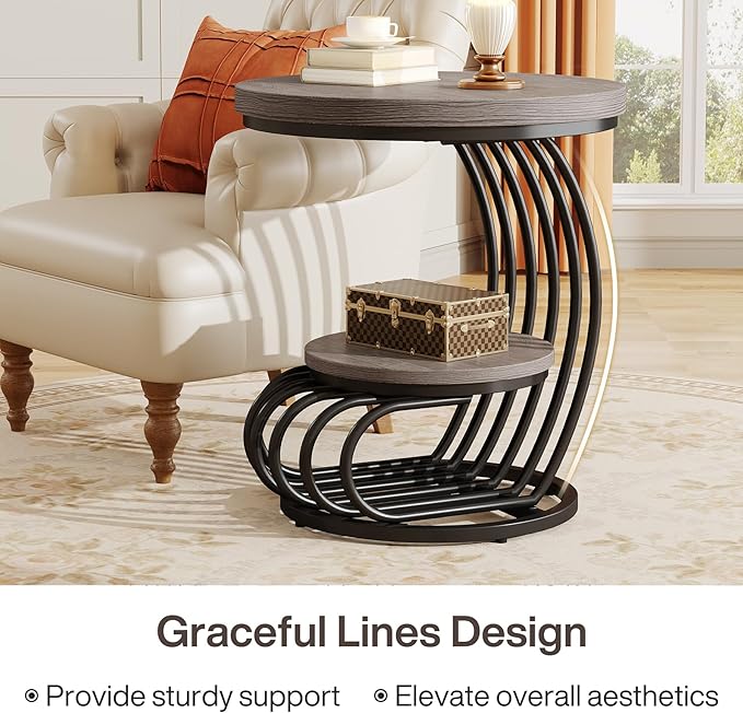 Tribesigns Round End Table: 2 Tiers Wood Side Table Set of 2 - Image 7