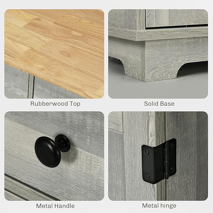 HOMCOM Sideboard with Solid Wood Countertop, Modern Kitchen Storage Cabinet - Image 6