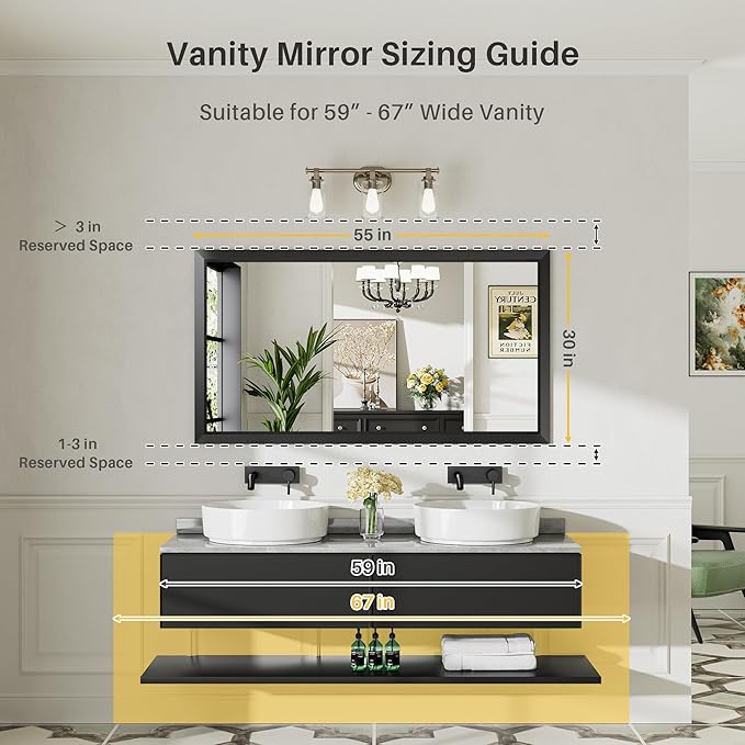 55x30 Inch Black Bathroom Mirror - Image 2