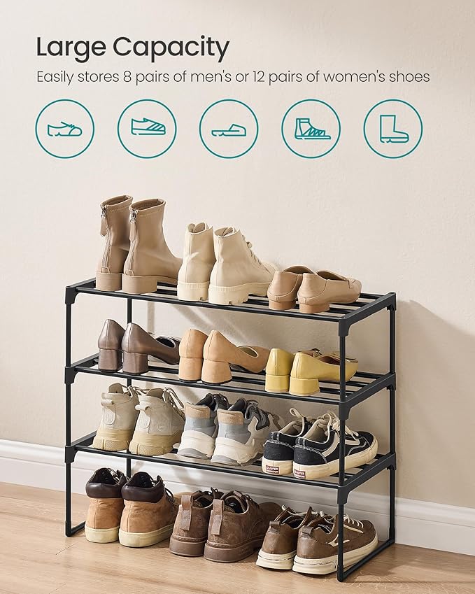 SONGMICS Shoe Rack, 3-Tier Shoe Organizer, Metal Storage Shelf, Upright or - Image 5