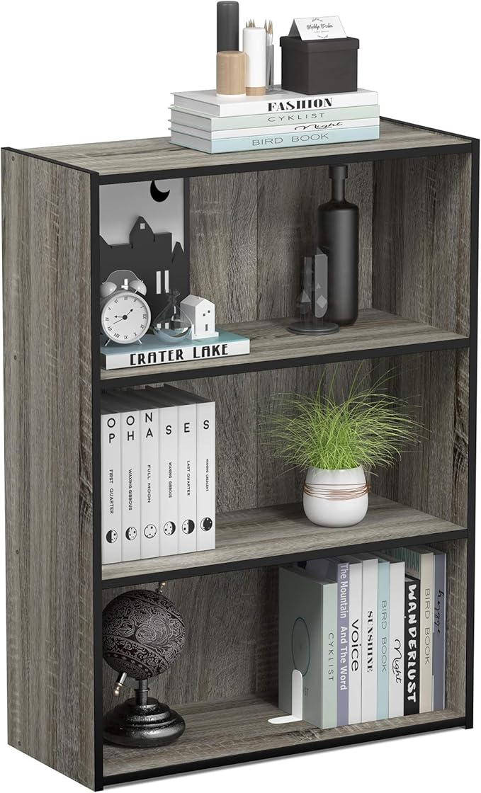 Furinno Pasir 3-Tier Open Shelf Bookcase, French Oak Grey by Furinno-FitsYourSpaceFitsYourBudget