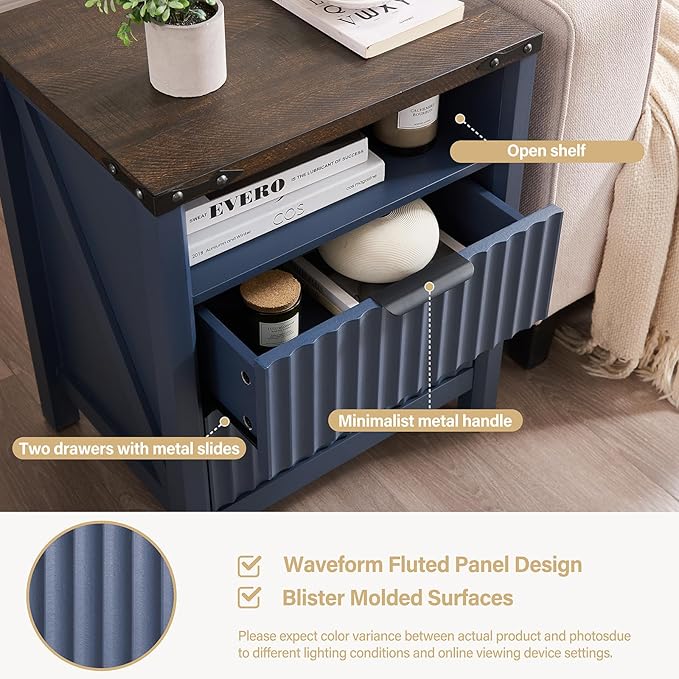 Navy Blue Nightstand with Charging Station - Image 3