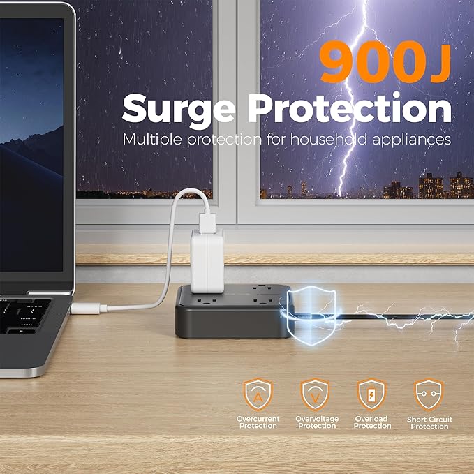 Surge Protector Flat Extension Cord 10FT, TESSAN Flat Plug Power Strip - Image 2