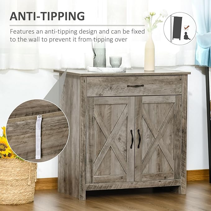 HOMCOM Farmhouse Sideboard Buffet Cabinet, Barn Door Coffee Bar Cabinet - Image 6