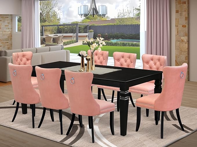East West Furniture LGDA9-BLK-23 9 Piece Kitchen Set Consists of a Rectangle - Image 2