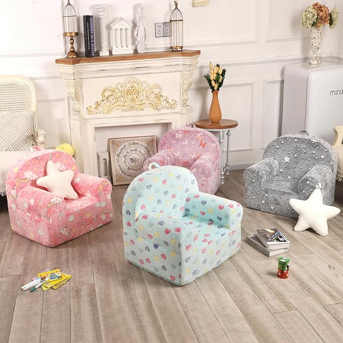 Colorful Heart Kids Sofa with Star Throw Pillow, High Back Toddler Chair Glow - Image 6