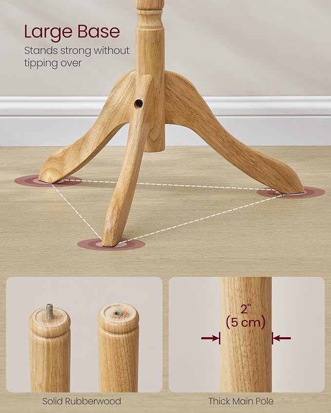 VASAGLE Solid Wood Coat Rack and Stand, Free Standing Hall Coat Tree - Image 4