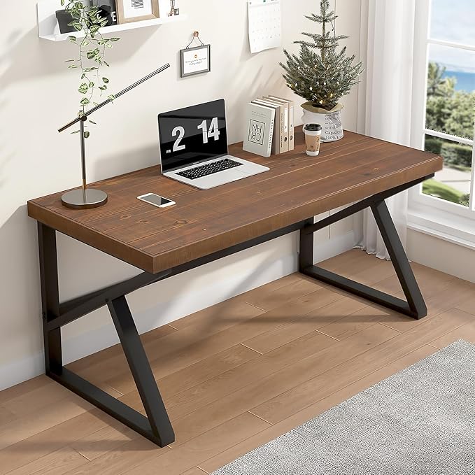 IBF Natural Real Wood Desk, Minimalist 47” Solid Wood Computer Desk, Rustic Desk by IBF