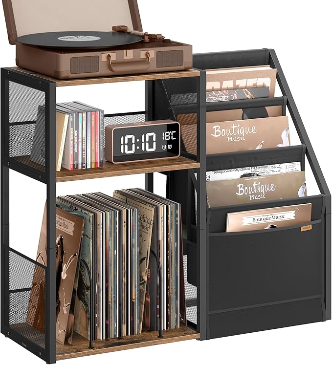 VASAGLE Record Player Stand, 3-Tier Side Table, Vinyl Record Storage up to 140 by VASAGLEbySONGMICSHOME