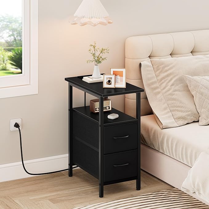 Vagusicc Black End Table with Charging Station, Narrow Side Table, 23.8'' Tall - Image 2