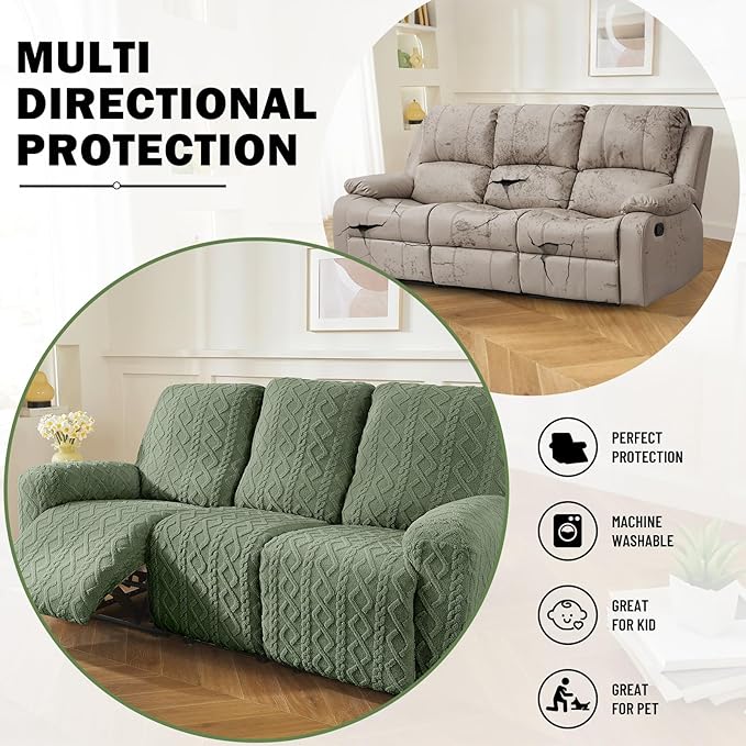 vctops 8 Pieces Geometric Jacquard Plush Recliner Sofa Covers Soft Fuzzy Fluffy - Image 5