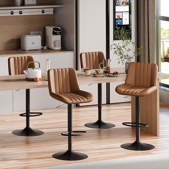 Shintenchi Swivel Bar Stools Set of 4, Adjustable Faux Leather Upholstered by Shintenchi