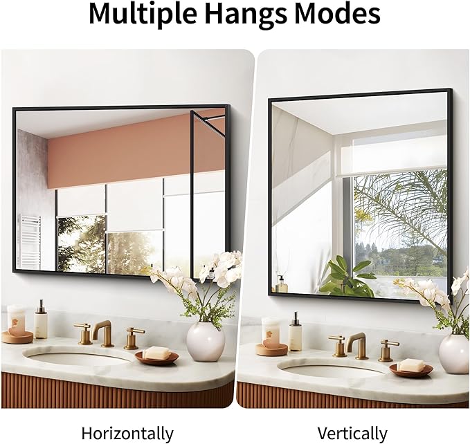 Black Bathroom Mirror for Wall, 30x48 Inch Rectangle Mirrors - Image 5