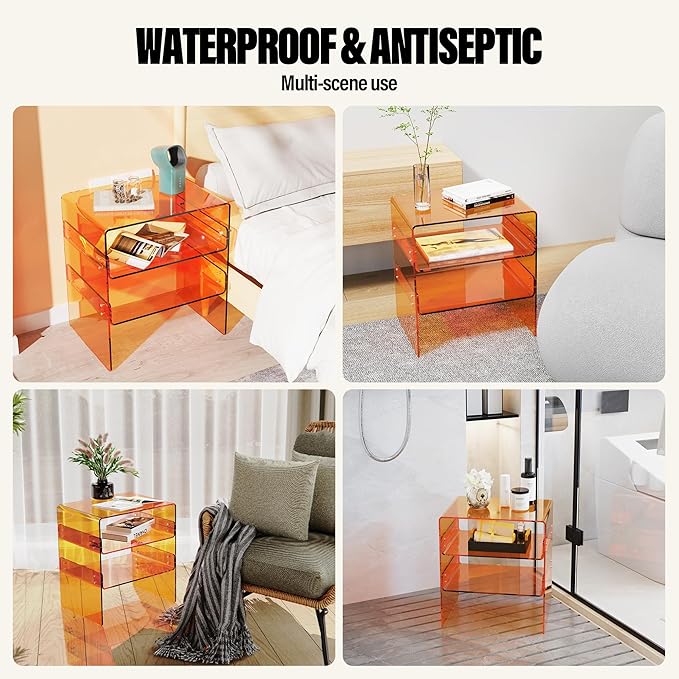 Acrylic 2-Tier Side Table with Storage Mini Modern End Table/Nightstand with - Image 6