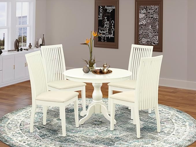 East West Furniture HBIP5-LWH-C 5 Piece Dining Set Includes a Round Dining Table - Image 2