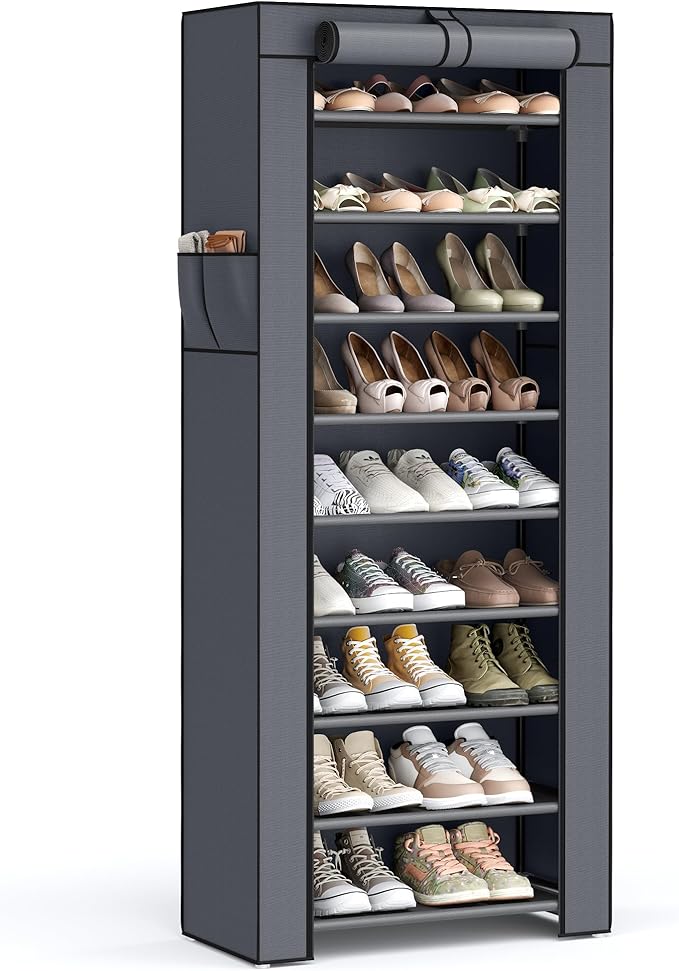 SONGMICS Shoe Rack with Non-Woven Fabric Cover, 9 Tier Storage Shelf by SONGMICSbySONGMICSHOME