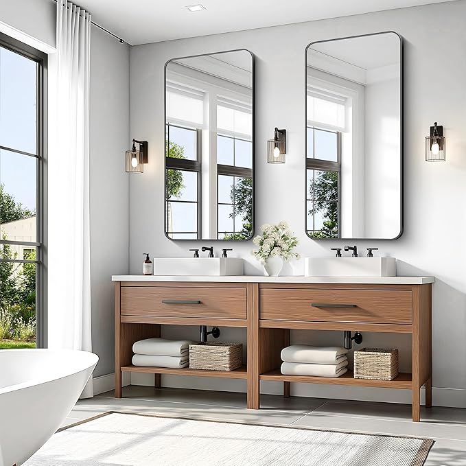 KOCUUY Black Bathroom Vanity Mirror, 24 x 48 inch Metal Frame Mirror - Image 5