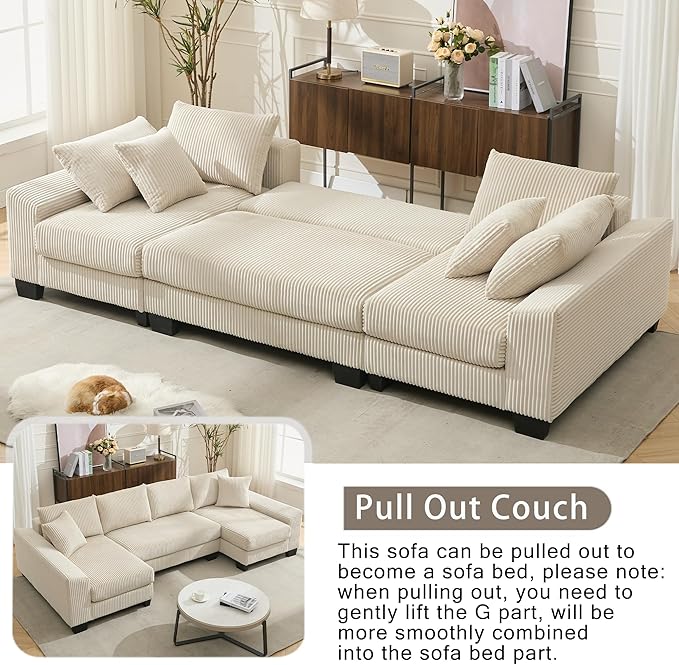 Symmetrical U Shaped Sectional Sofa Convertible Pull Out Sleeper Sofabed - Image 6