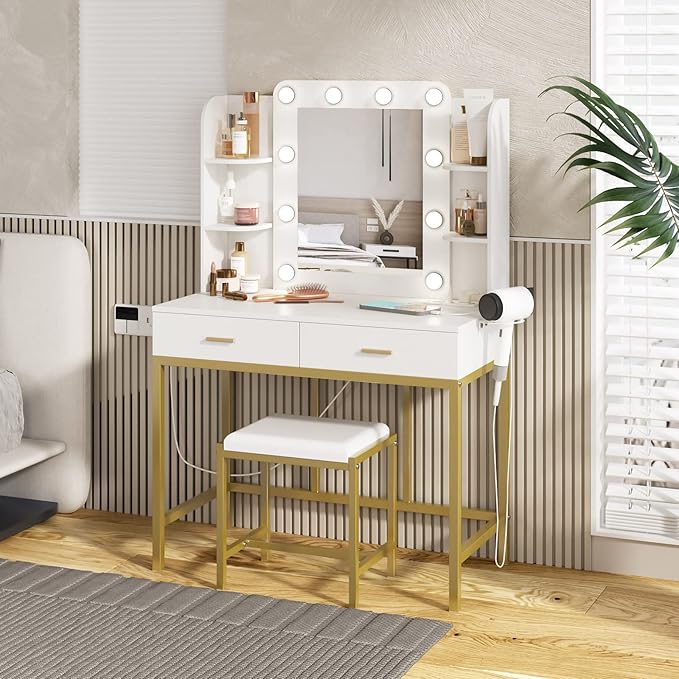 Vabches Vanity Desk with Mirror and Lights, with Charging Station, Makeup - Image 2