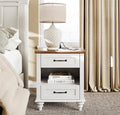 WAMPAT White Side Table with 2 Drawers & Charging Station, Mid Century by WAMPAT