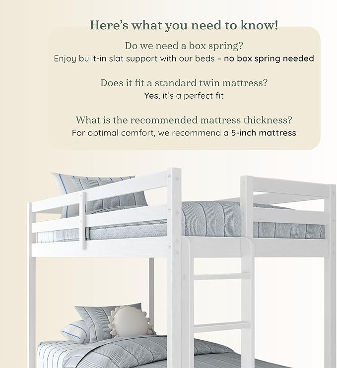 Grain & Grove Bear Twin Over Twin Bunk Bed, Sturdy Bunk Bed Frame - Image 5