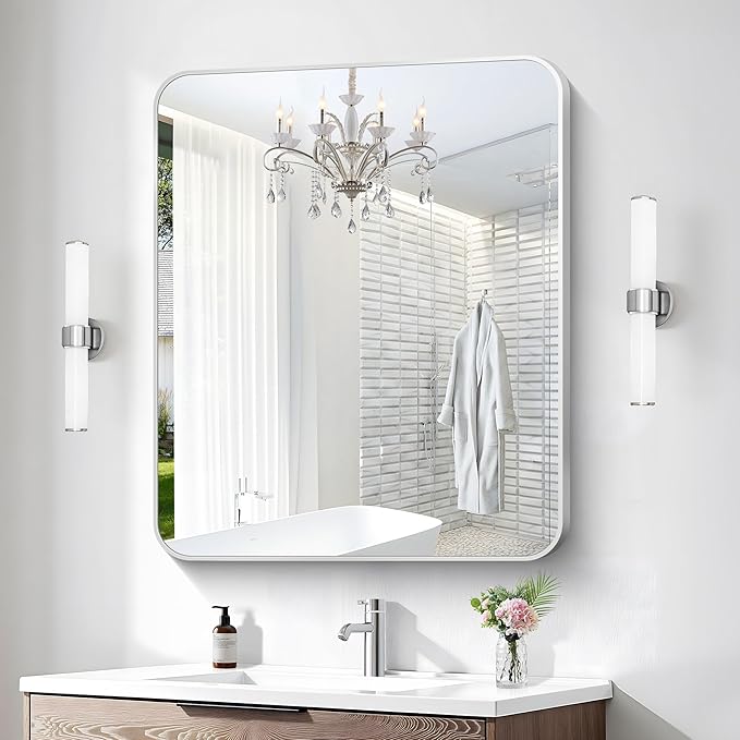 BONEWEI Silver Bathroom Mirror, 30x36 inch Wall Mirror - Image 3