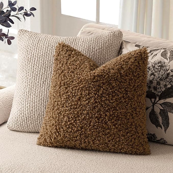 Foindtower 2 Pieces 22x22 Inch Dark Bronze, Faux Fur Throw Pillow Cover Accent - Image 5