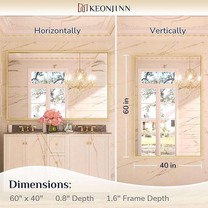 Keonjinn Silver Bathroom Mirror 60” x 40” Large Wall Rectangle Mirror - Image 7