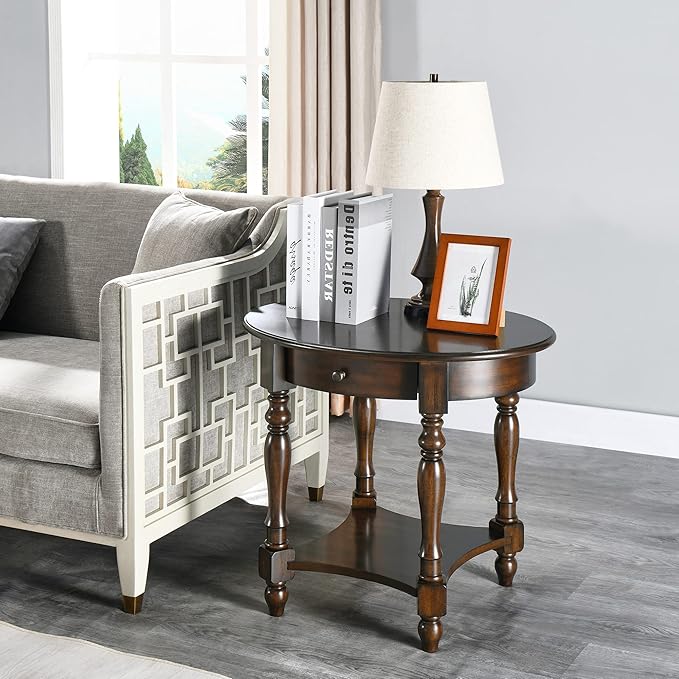 MODERION Oval End Table with Drawer, Solid Wood Sofa Side Table with Storage - Image 9