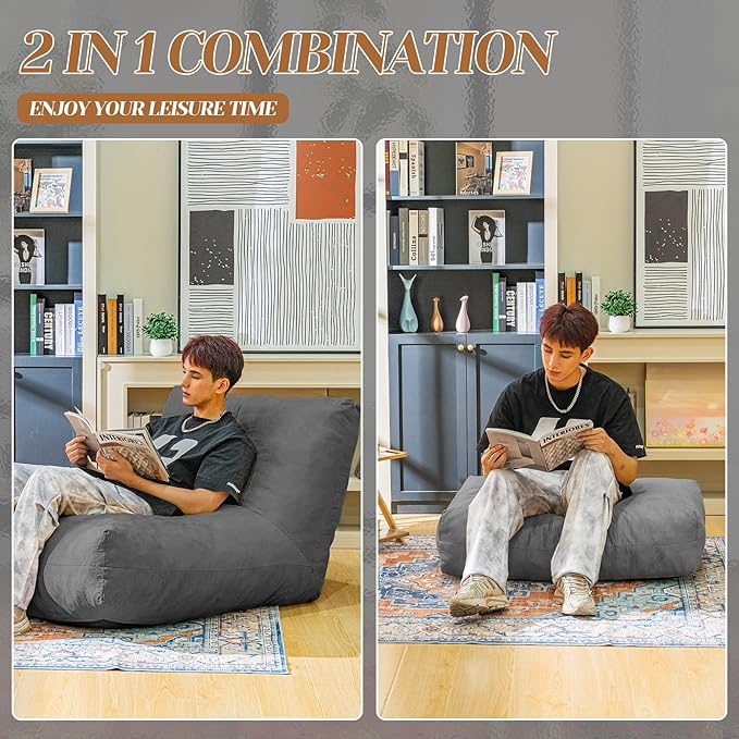 Bean Bag Chair with Ottoman, Comfy Bean Bag Sofa with Memory Foam, Lazy BeanBag - Image 7