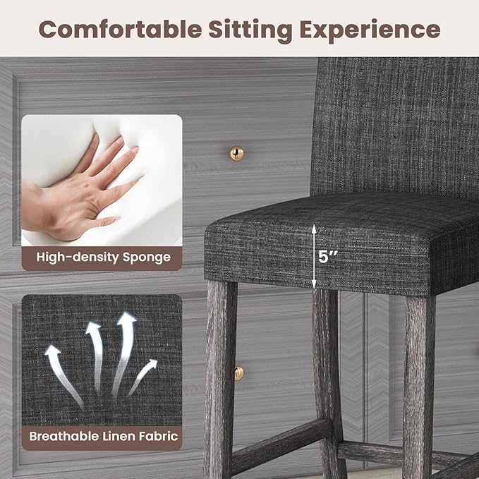 COSTWAY Upholstered Counter Height Stools Set of 4, Bar Stools w/Ergonomic - Image 5