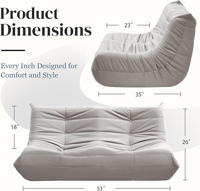 Bean Bag Chair, Loveseat Fireside Chair Bean Bag Sofa - Image 2