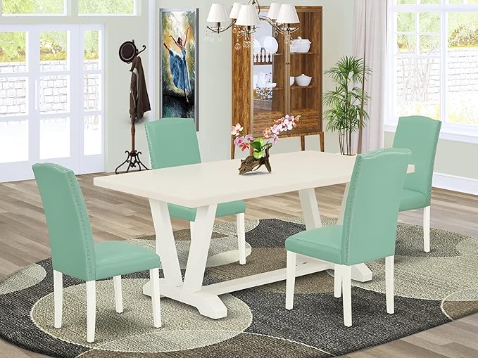 East West Furniture V027EN257-5 5 Piece Dining Set Includes a Rectangle Dining - Image 2