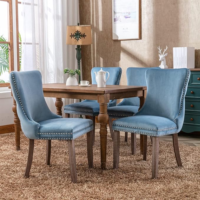 PacknWood Acosure Set of 2 Velvet Upholstered Wing-Back Dining Chair - Image 3