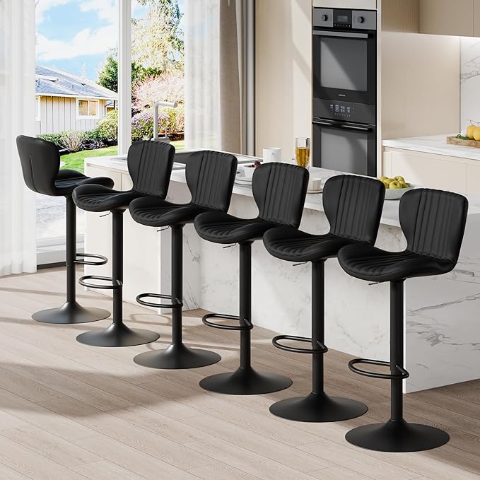 Shintenchi Bar Stools Set of 6 Modern Swivel Bar Chairs, Counter Height Faux - Image 3