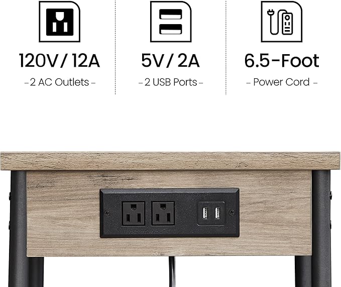 TUTOTAK End Table with Charging Station, Nightstand, 3-Tier Couch Side Table - Image 5