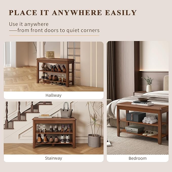 Shoe Rack for Front Door Entrance, Solid Wood Shoe Bench for Closet, Holds Up - Image 5