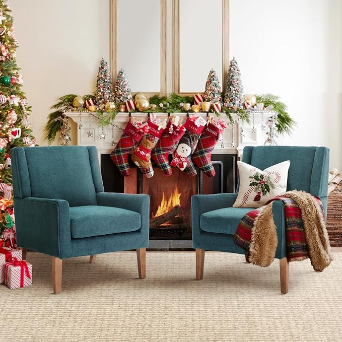 COLAMY Modern Wingback Living Room Chair Set of 2, Upholstered Fabric Accent by COLAMYINC