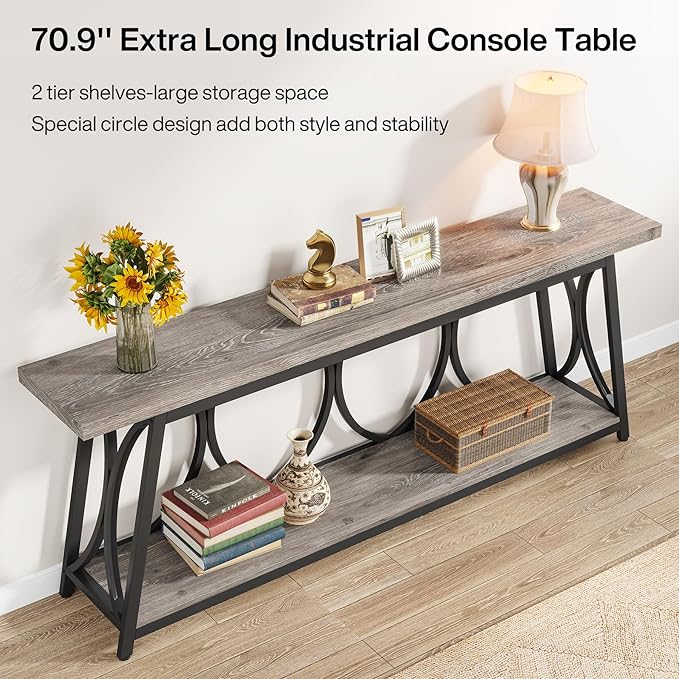 Tribesigns 70.9 inch Extra Long Console Table, Industrial Sofa Table Behind - Image 7