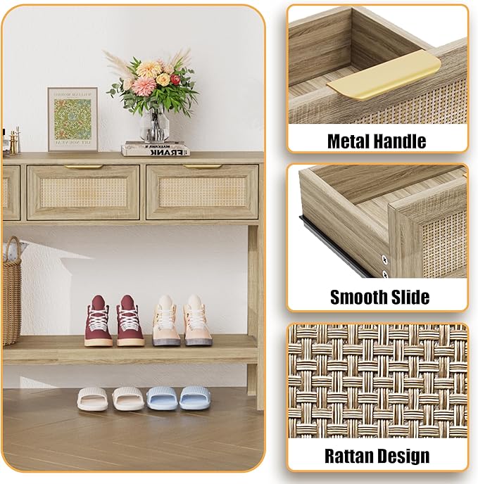 Entryway Table, Rattan Console Table - Image 5