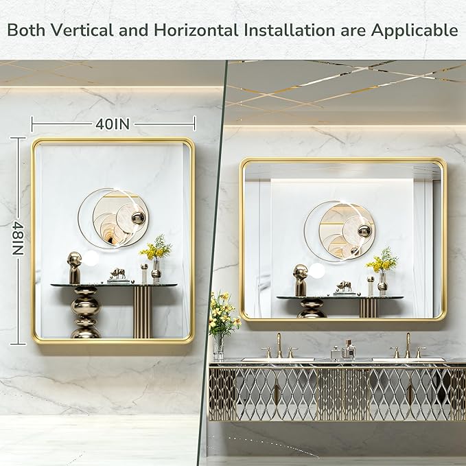 TokeShimi 48x40 Inch Brushed Gold Bathroom Vanity Mirror - Image 8