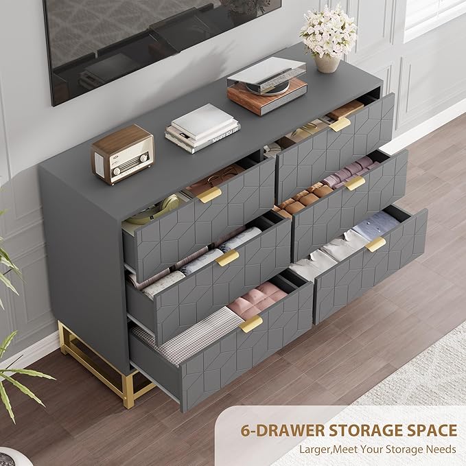 GAOMON Grey Dresser for Bedroom, Modern 6 Drawer Double Dresser - Image 4