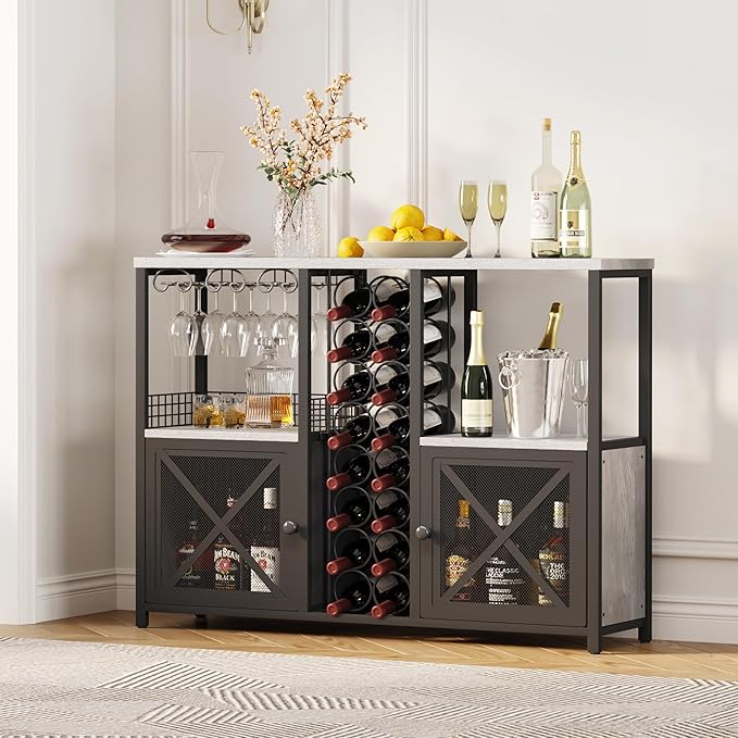 Homeiju Mini Bars for Home, Wooden Coffee Bar Cabinet, Modern Liquor Cabinet - Image 5