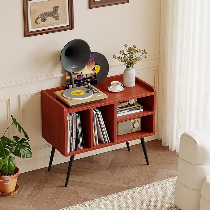 Record Player Stand with Vinyl Storage, Turntable Stand with Solid Wood Legs - Image 5