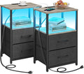TUTOTAK LED End Table with Charging Station, Nightstand with Cloth Drawer by WelcometotheTUTOTAKHome